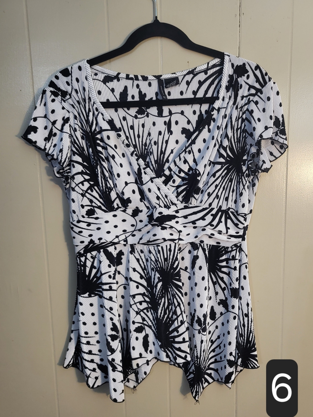 new directions Black and White Polka Dot Floral Top